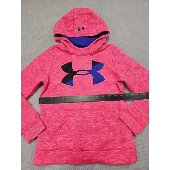 Under Armour Sweatshirt Girls Youth Medium Cold Gear Hooded Pullover Pink - Picture 3 of 7